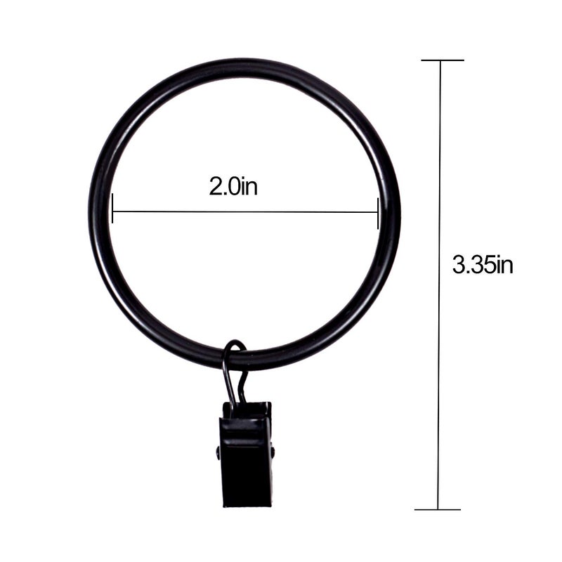 KINJOEK 60 PCS Metal Curtain Rings with Clips Bulk, 2 in Interior Diameter Curtain Clip Rings Hooks for Hanging Drapery Drapes - Image 3